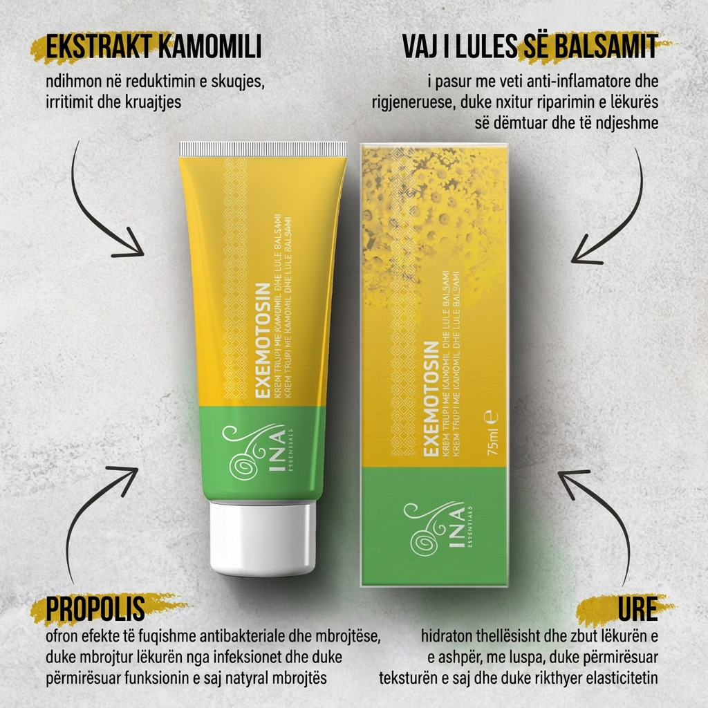 Krem për Psoriazë, ekzemë dhe lëkurë të irrituar - me lule të Shën Gjonit, Kamomil dhe Propolis